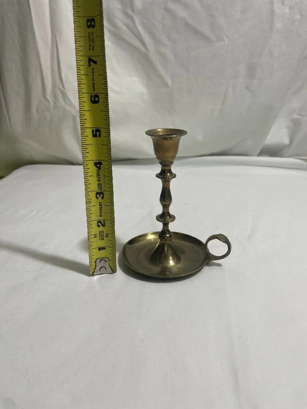 Vintage Solid Brass Chamberstick Finger Loop Candle Holder Made in India 5